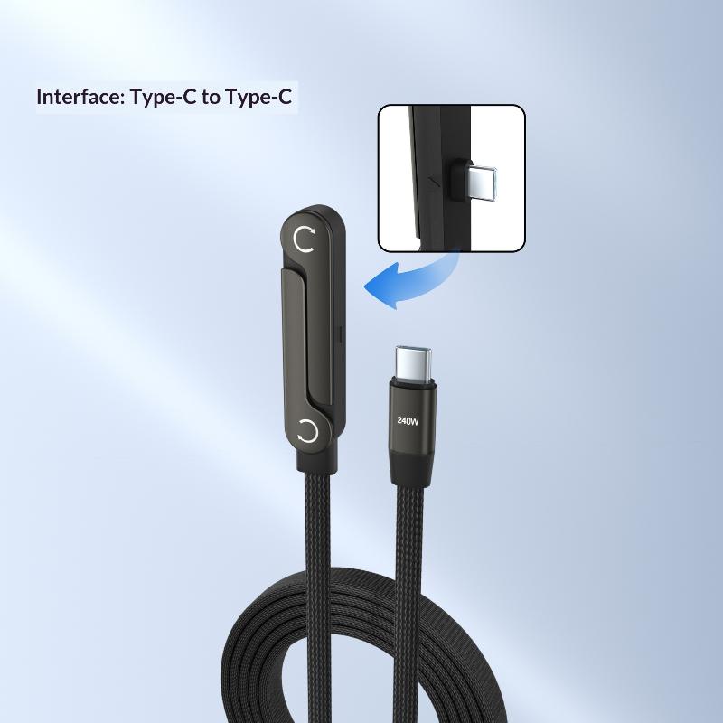 240W Fast Charging USB C Cable Built-in Phone Stand Wear-resistant Braided Nylon Data Cord for Home Outdoor Use