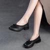 Johnature Echtes Leder Bequeme Schuhe mit niedrigem Absatz Retro Vielseitige Pumps Runde Spitze Damenschuhe