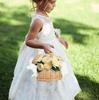 Handmade Storage Rack Woven Flower Baskets Rattan Storage Basket Flower Girl with Pearl Hand Basket for Home Wedding Decoration