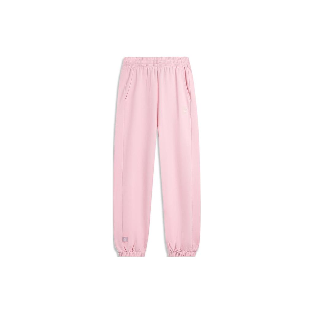 Li Ning Sports Lifestyle Series Loose Fit Cuffed Casual Versatile Knitted Sports Pants Women Bottoms Light-Pink AKLU868-7