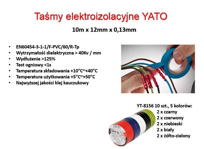 Insulating tapes 12mmx10mx0.13mm mix color, set of 10 pcs YT-8156 YATO