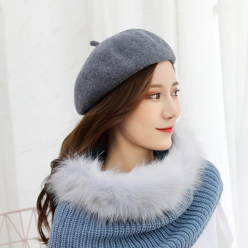 

Beret Women S Autumn And Winter Korean Version Japanese Versatile Woolen Retro Bud Hat British Star Anise Pumpkin Painter Hat Adjustable темно-сірий