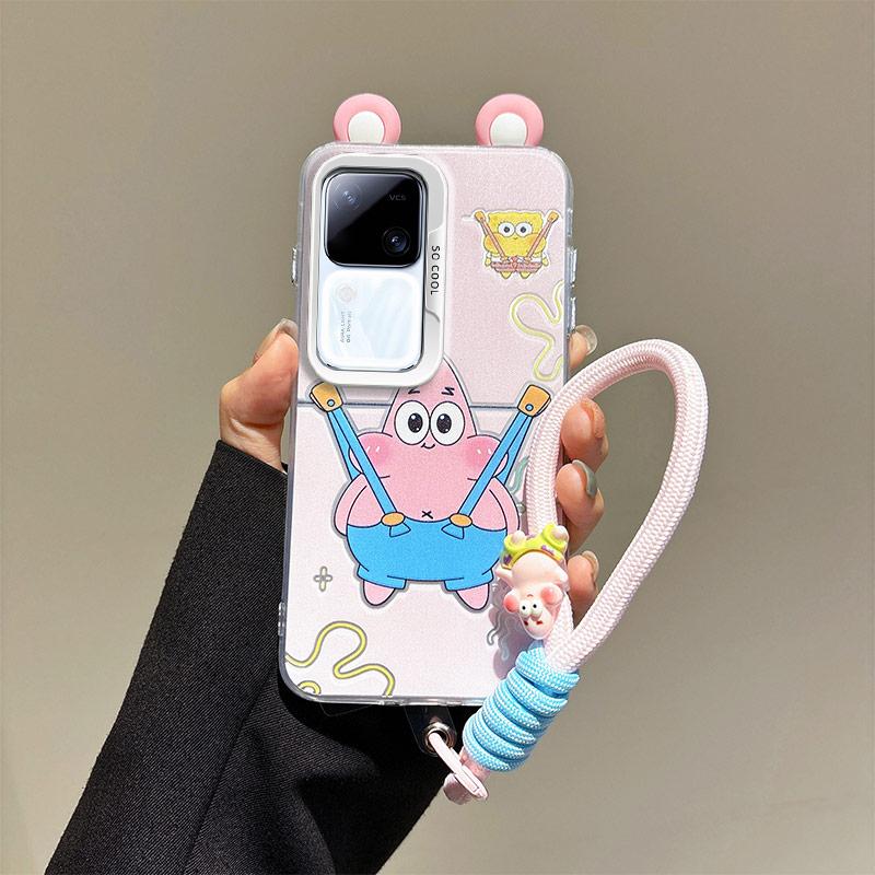 KEYSION Cute Ear Cartoon Case for VIVO V30 Pro 5G V30 with Lanyard Soft Silicone+PC Shockproof Phone Back Cover for VIVO V30 Pro