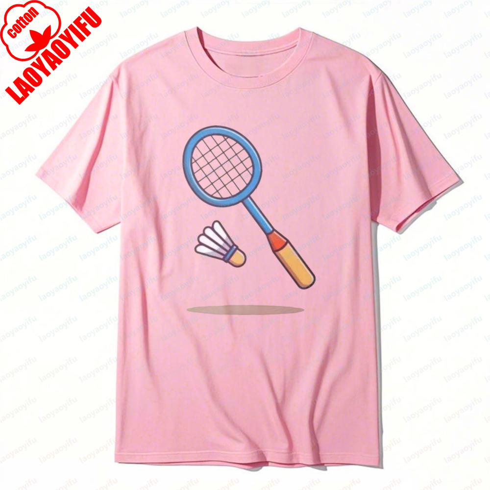 Badminton Racket and Shuttlecock Tee Simple Classics Sports Unisex Tops Casual Style Cotton Summer Trendy Fashion Mens TShirt