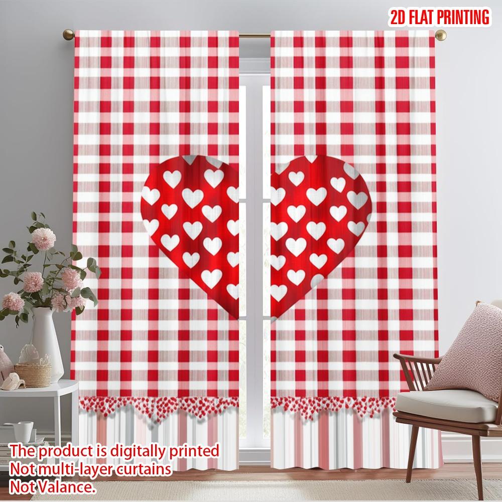 2 Stück, 2D-Flachdruck Zeitgenössische Vorhänge Kariert Liebe Langlebiger 100% Polyesterstoff (ohne Stange) Ganzjahresnutzung für