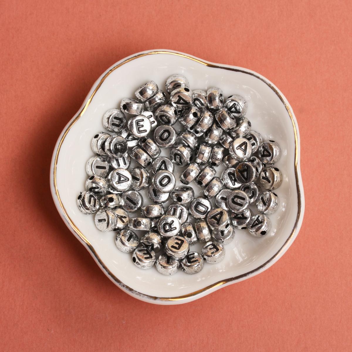 

Для изготовления ювелирных изделий, 50 шт., аксессуары ручной работы, бусины с буквами, модный материал, браслет AZ Silver Black