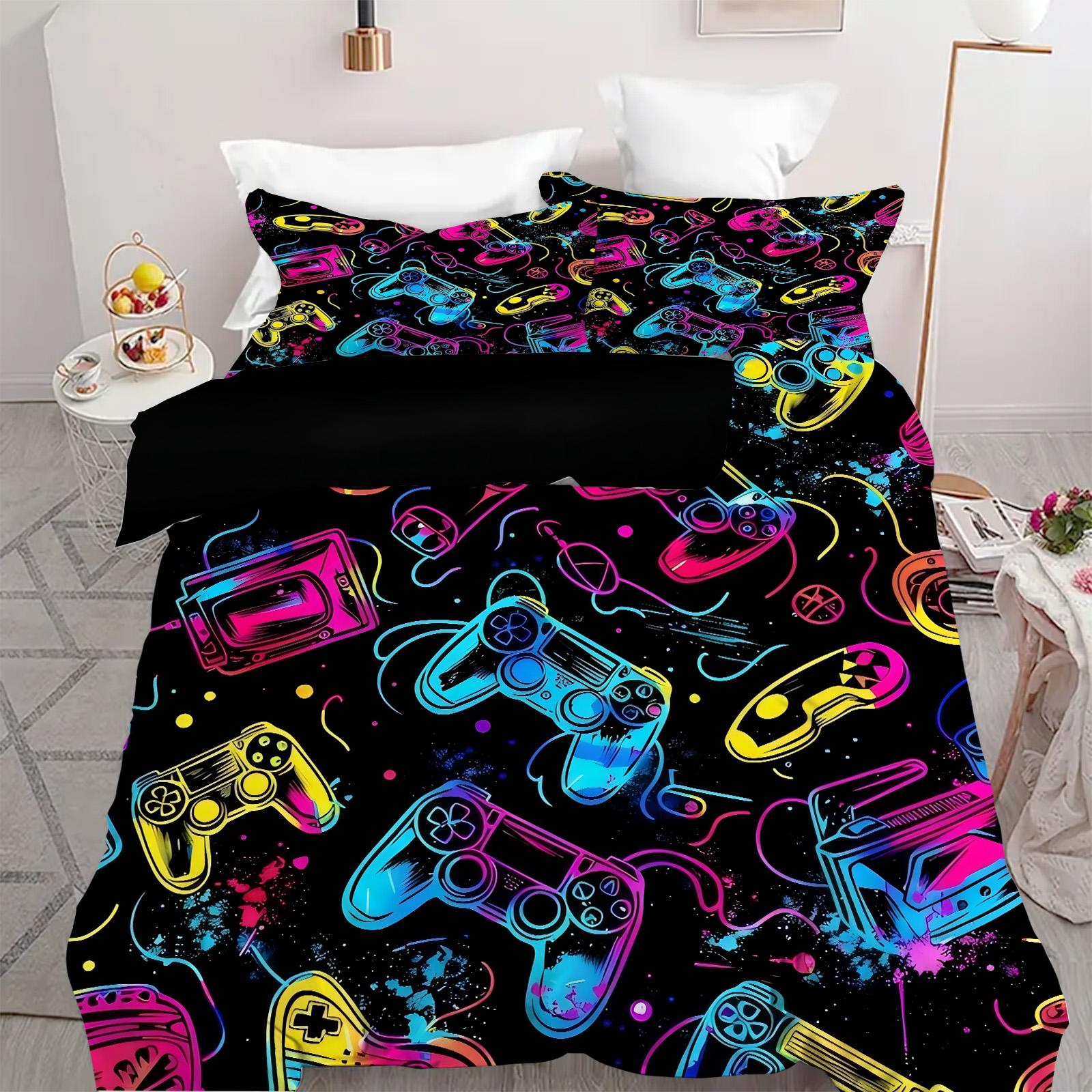 

Game Controller Pattern 3D Visual Effect Printed Quilt Cover Set Colorful Cool Style Bedding Set Soft Comfortable Duvet Cover 135x200cm 2pcs