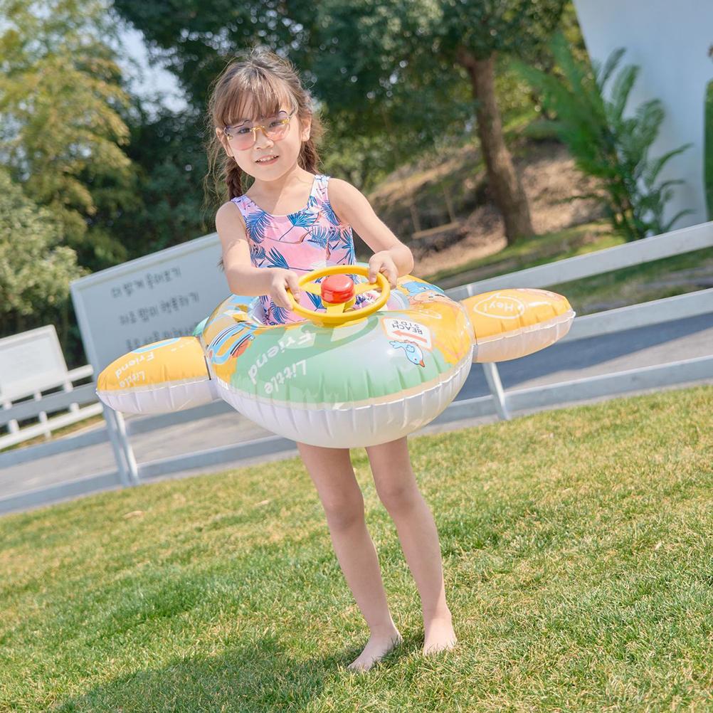 Baby Pool Float with Safety Seat Steering Wheel Cartoon Airplane Shaped Inflatable Swimming Ring for Kids Pool Swim