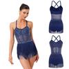 Women's Latin Dance Leotard Jazz Dance Top Sleeveless Fringe Sparkly Bodysuit Samba Salsa Dancewear