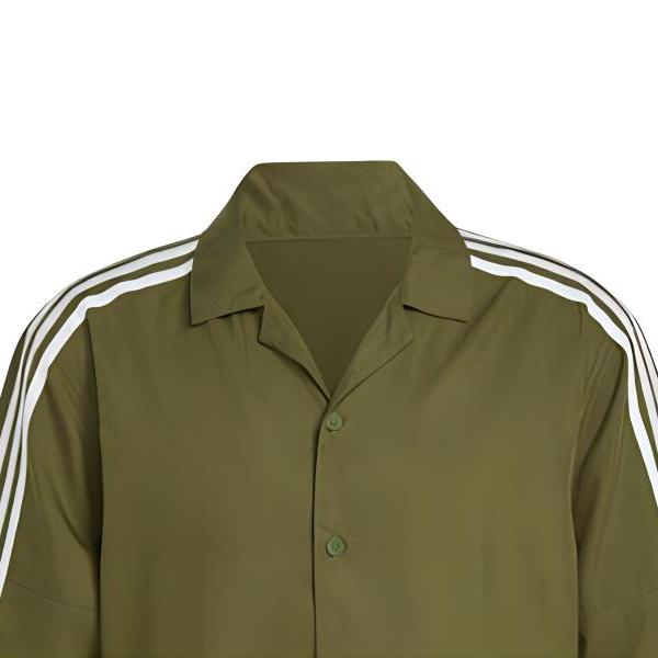 Adidas Logo Embroidered Print Single-Breasted Short Sleeve Shirt Men Tops Olive-Green HS2092
