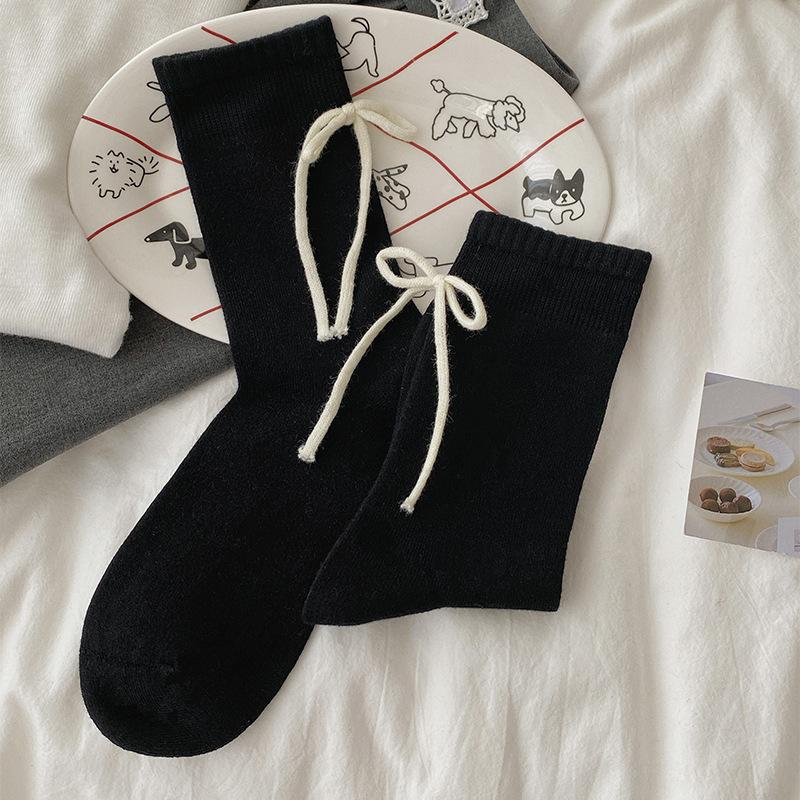 Femme Automne Hiver Épaissies Chaudes Douces Talon Ruban Nœud Laine Polaire Chaussettes