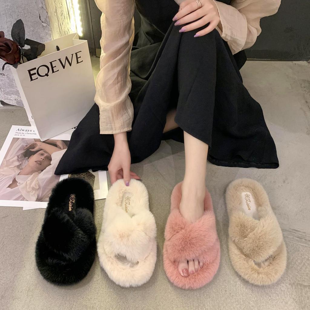 Mao Mao Slippers Women's Outer Wear 2025 New Korean Version Ins Trendy Flat Autumn and Winter Fashion Leisure Home Cross Cotton Mop