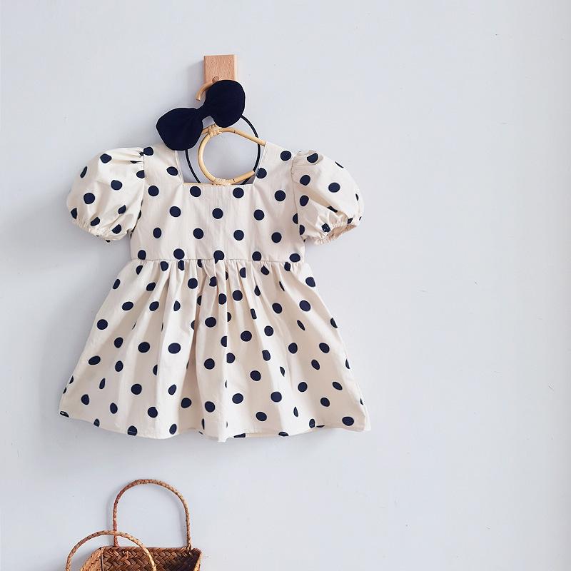 Girls Summer Chiffon Polka Dot Puff Sleeve Princess Dress Cute Baby Girl Party Dress 110cm
