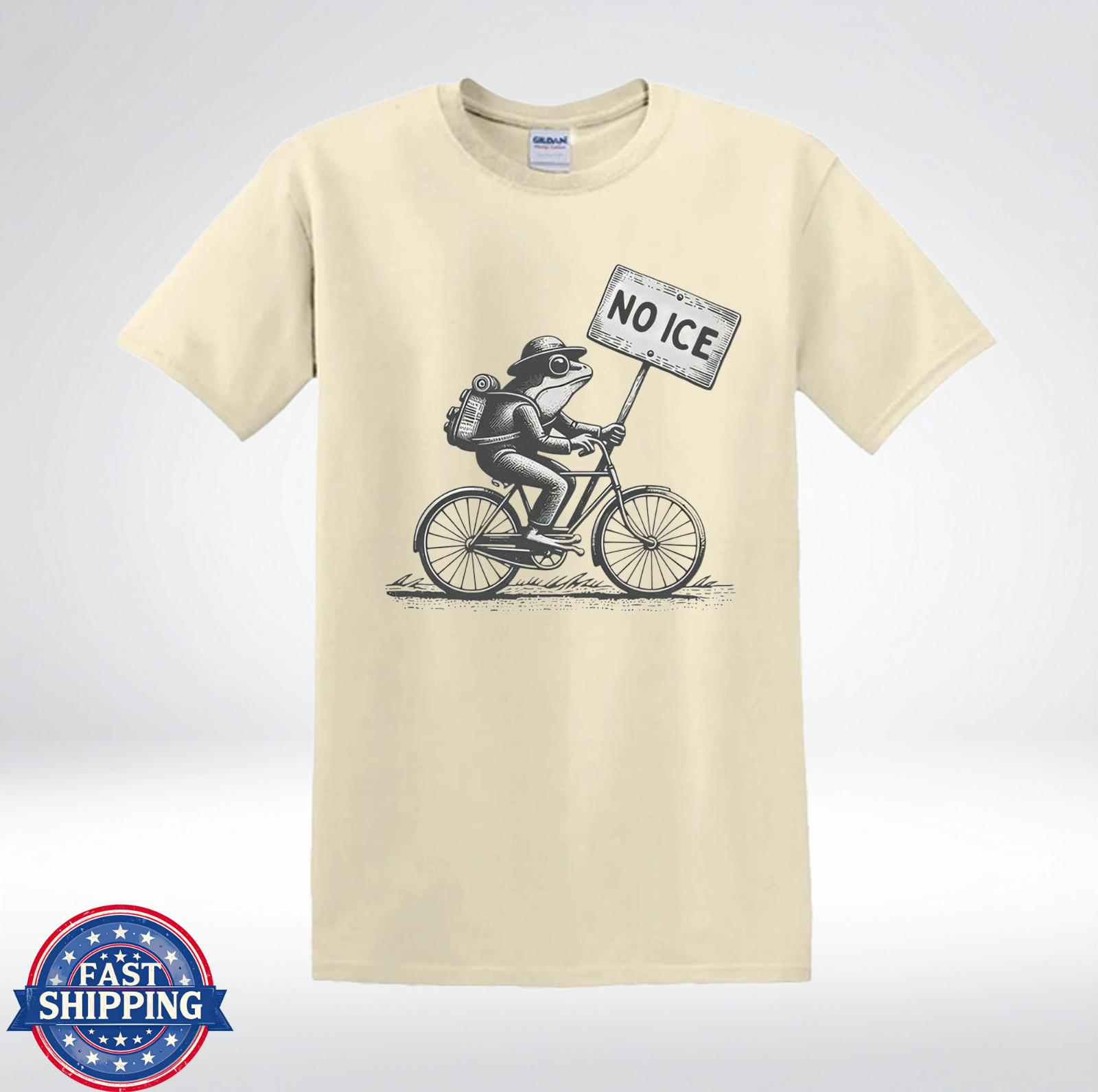 No ICE Frog Bicycle Vintage Protest Illustration T-Shirt M