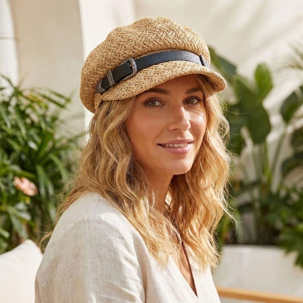 Breathable Woven Straw Cap Leather Buckle Sunshade Cap Casual Octagonal Hat Spring And Summer