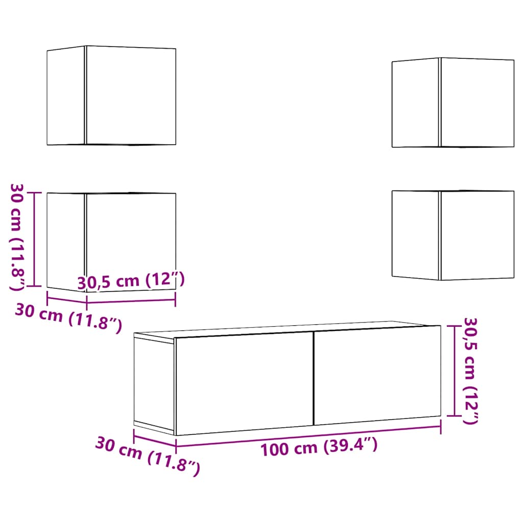 5 Piece Wall Mounted TV Cabinet Set Artisan Oak Engineered Wood