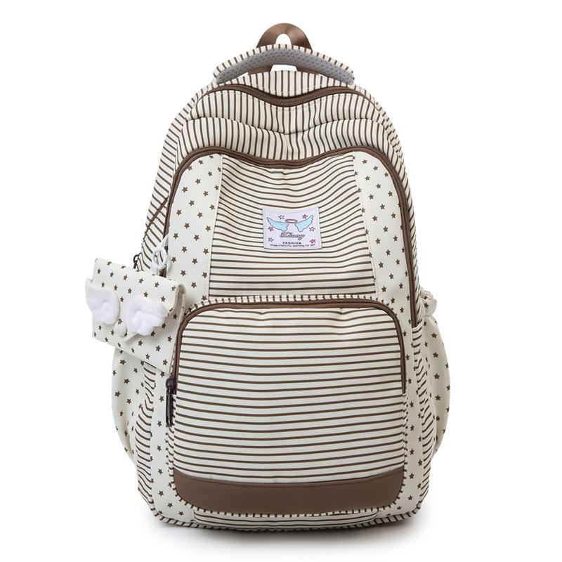 Junior Senior High School Large Capacity Student Schoolbag Star Print Backpack коричневый/белый