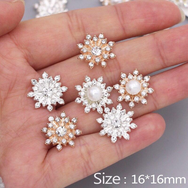 10 Stück Schneeflocken-Cabochon-Metallbasis, Strass, glitzernde Strass-Knöpfe für Kleidung, Schuhe, Taschen, Zubehör, DIY-Handwerk, 16 x 16 mm