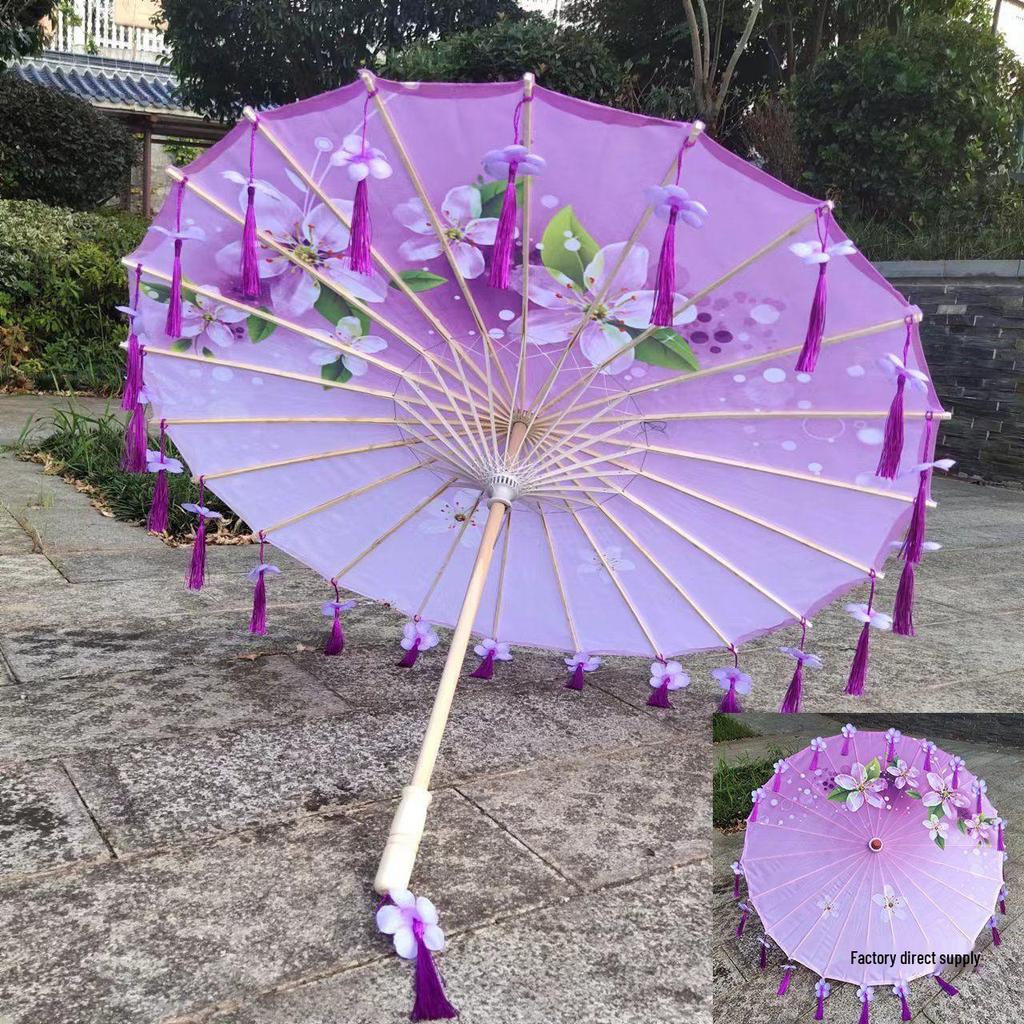 Ancient Style Oil Paper Umbrella with Petal Tassel for Children's Hanfu Dance