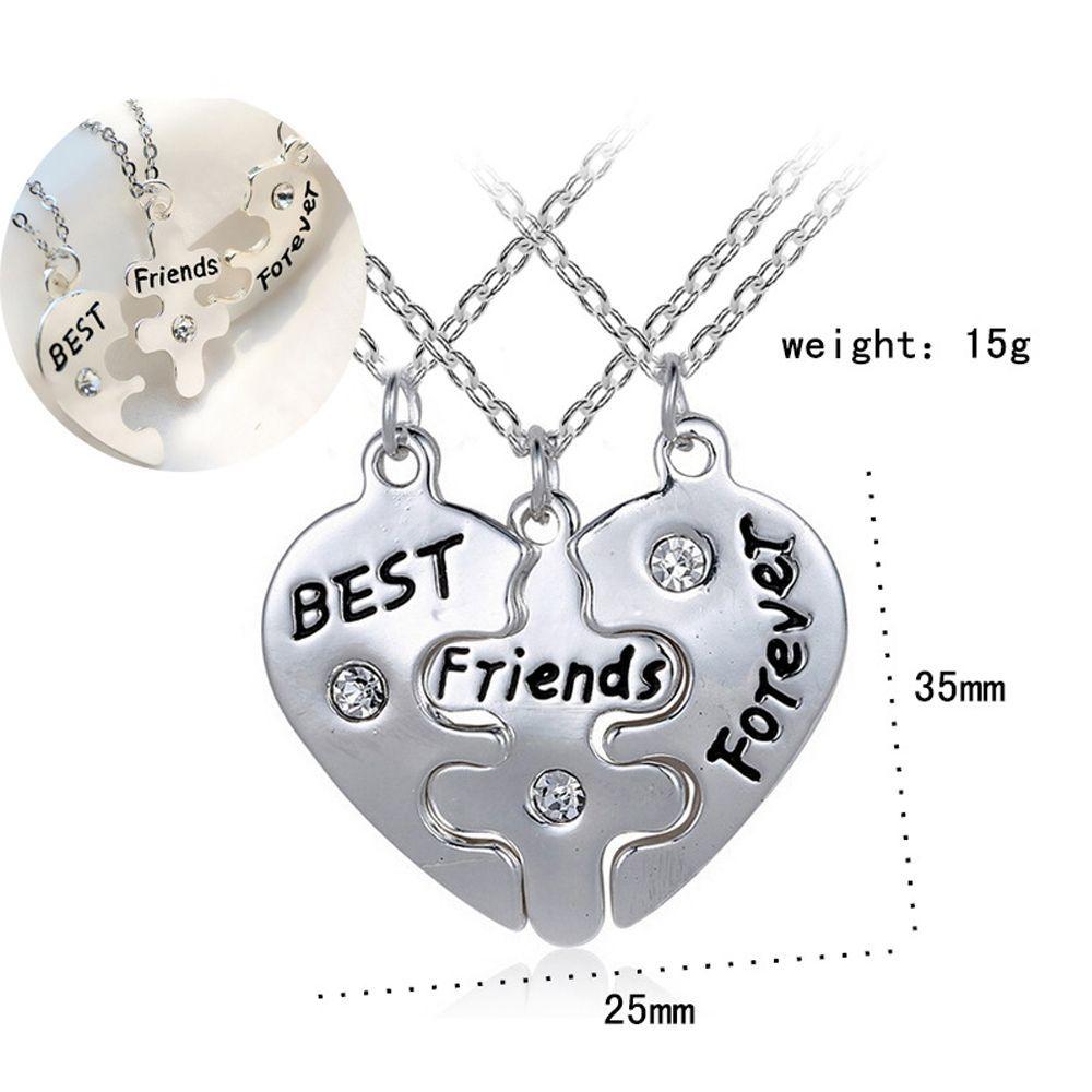 Vintage Jewelry Fashion Friendship Rhinestone 3pcs/ Set Pendant Best Friends Heart Shape Necklace