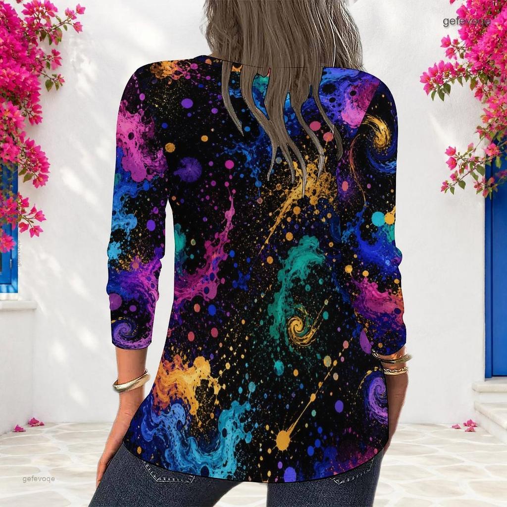 Women Plus Size Round Neck Long Sleeve Colorful Tie Dye Printed Pullover Sweatshirt