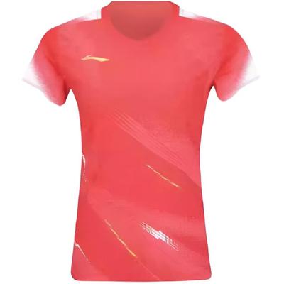 Li Ning Badminton Series Gradient V-Neck Versatile Breathable Casual Short Sleeve T-Shirt Women Tops AAYV162-3