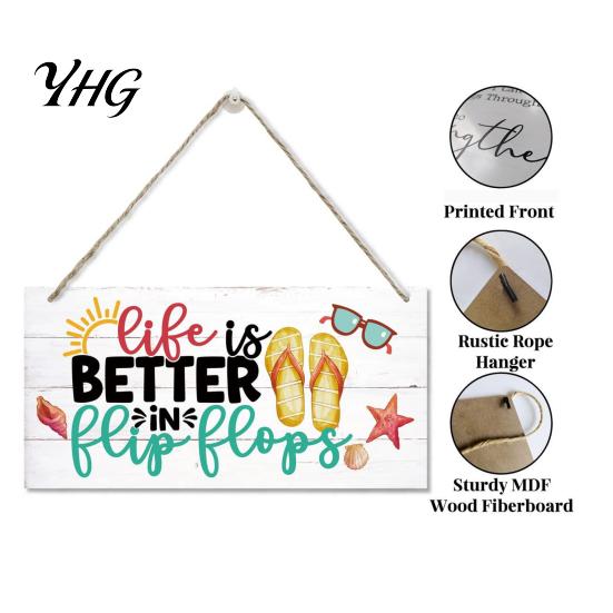 Tropical Beach House Ornament Summer Wood Sign for Front Door, Hanging Welcome Refreshing Entryway Sign, Rustic Wooden Door Hanger Home Porch