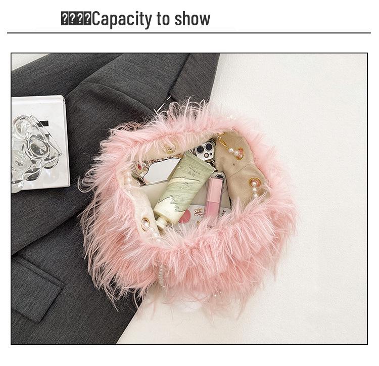 Luksusowa damska pluszowa torebka crossbody z łańcuszkiem z pereł na jesień/zimę