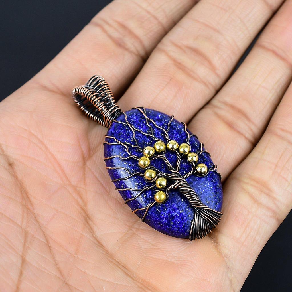 Tree Of Life Lapis Lazuli Pendant Handmade Gemstone Jewelry, 999 Copper Wire Wrapped Pendant ,Unique Design Jewelry Pendant