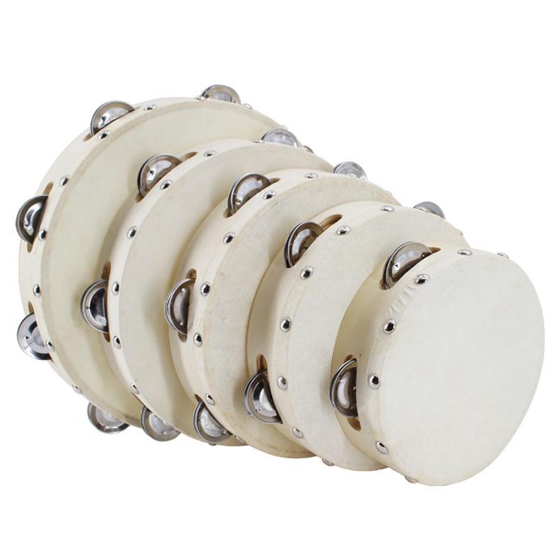 Orff Percussion Sheepskin Hand Drum with Jingle Bells for Dance and Kindergarten Performances