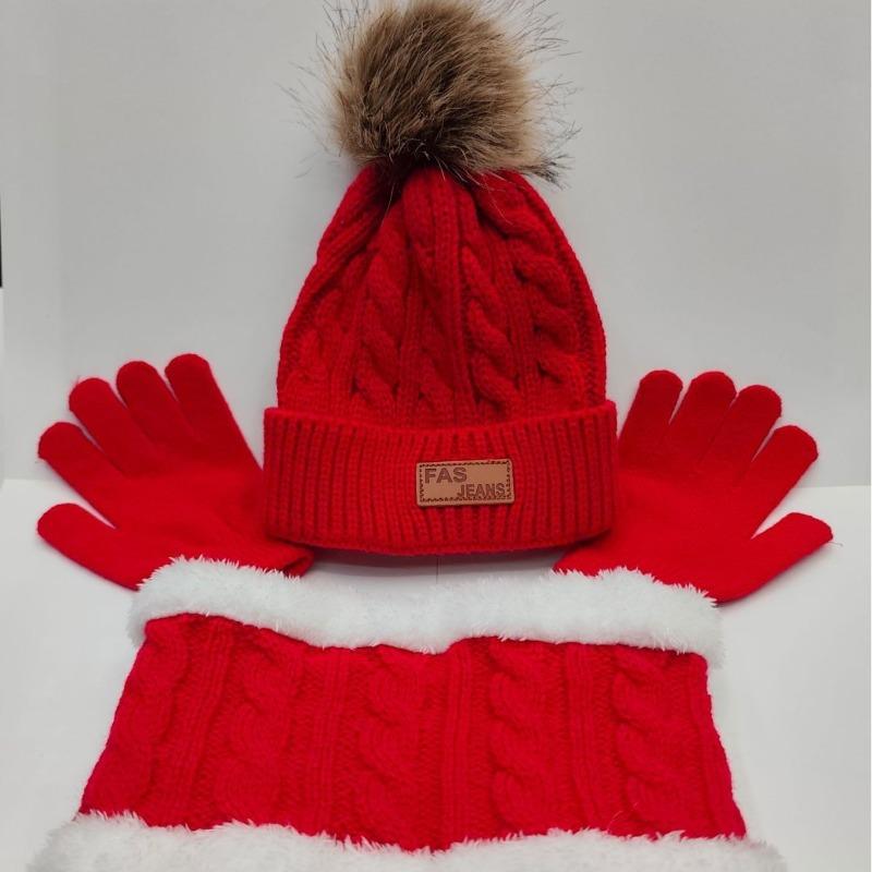 Children's Knitted Hat, Scarf, Gloves, Three Piece Set, Autumn and Winter New Item, Fur Ball Baby