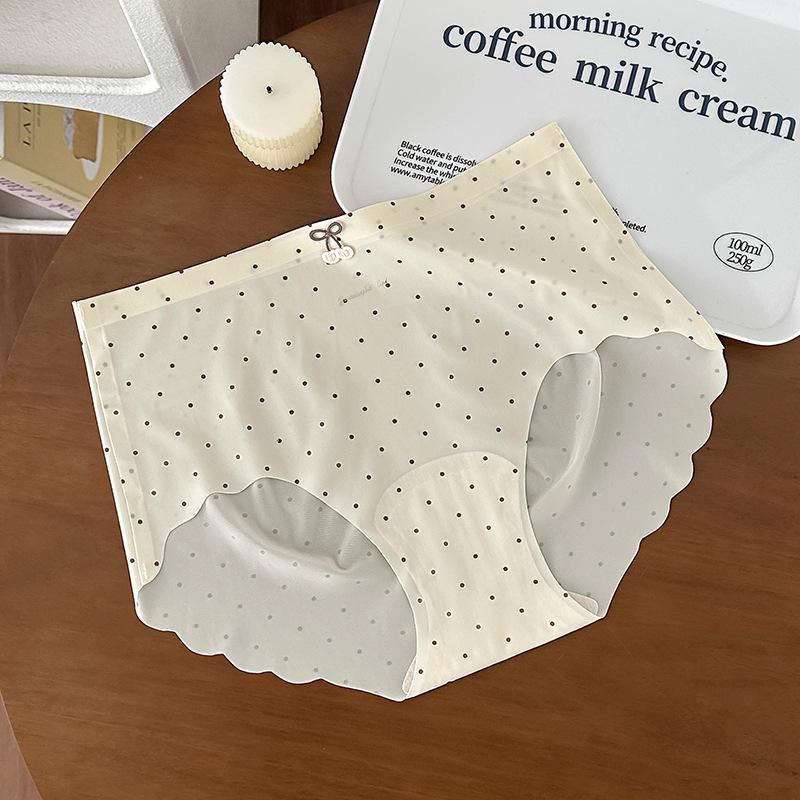 Women's Summer Sweet Polka Dot Print Ice Silk One Piece Trackless 10A Antibacterial Crotch Triangle Briefs