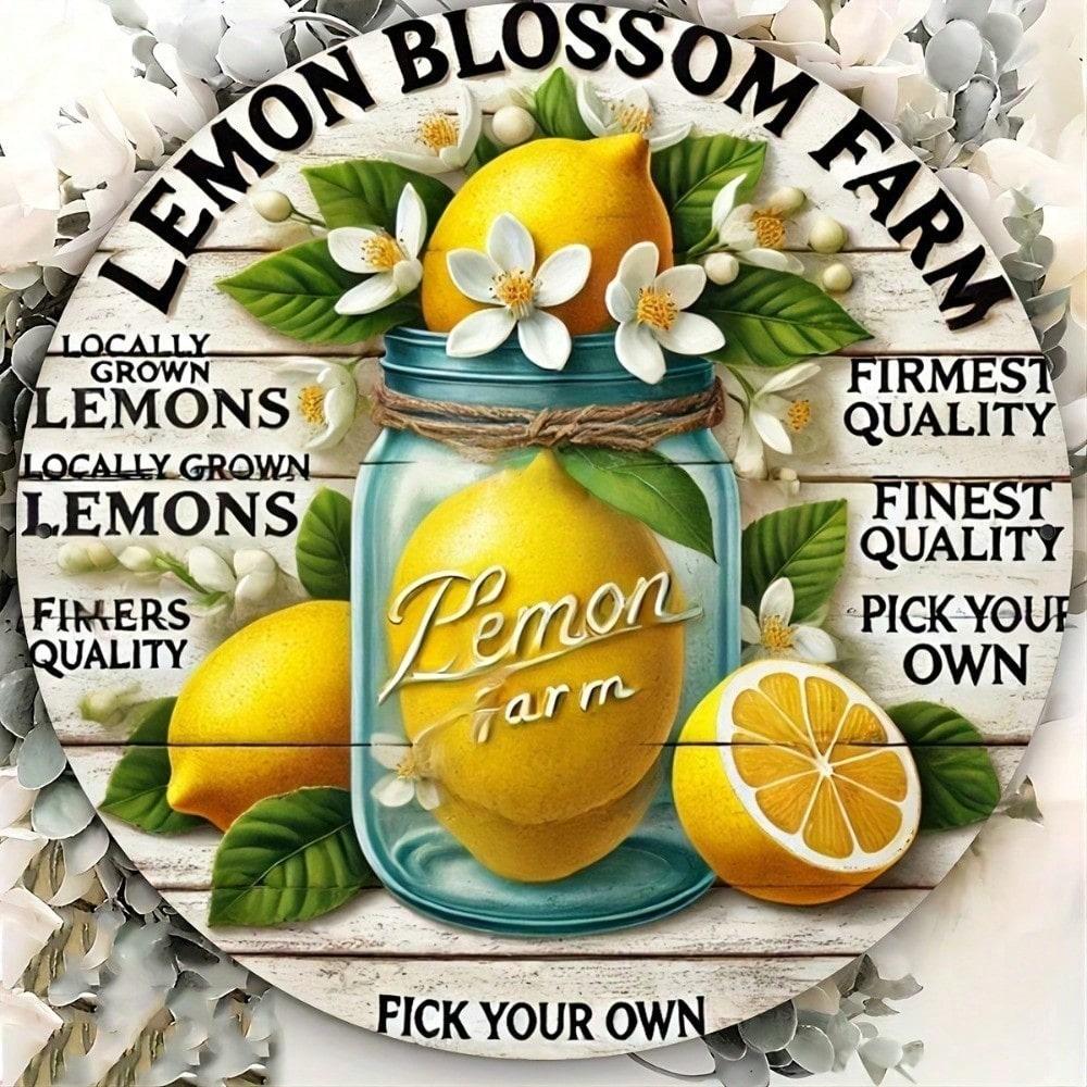 

Vintage Lemon Wreath Tin Sign, Rustic Round Metal Wall Decor, 8x8 Inch Cottagecore Kitchen Art, Retro Farmhouse Hanging Plaque 20x20 різнокольоровий