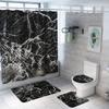 Marble Printed Shower Curtain Rug Lid Toilet Cover Mat Bath Mat Set Bathroom Curtains with 12 Hooks