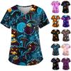 Women's Personalized Halloween Print Short Sleeve V-Neck Tops Working T-shirts