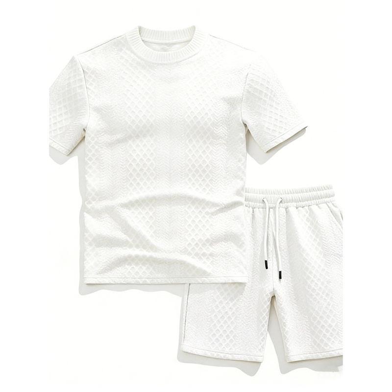 Men's Summer Jacquard T-shirt and Shorts Set - Casual European & American Style