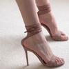 Fashion Stiletto Sandals Spring Summer New Round Toe Open Toe Lace Embroidery Sexy One Strap Anti-slip Wear-resistant High Heels