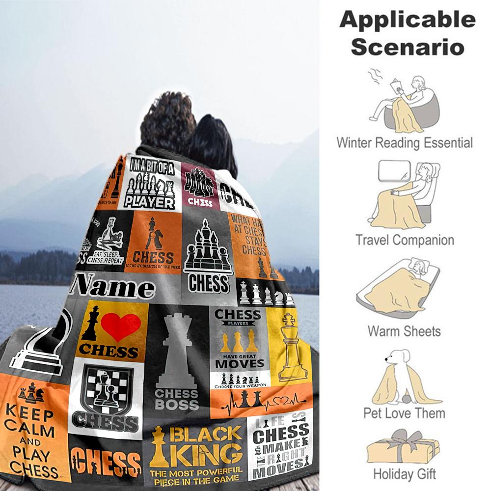 Chess Personalized Text Blanket Multi-purpose Personalized Blanket Soft Warm Cozy Great for Couch Home Decor Office Chair Bed Ideal for All Seasons