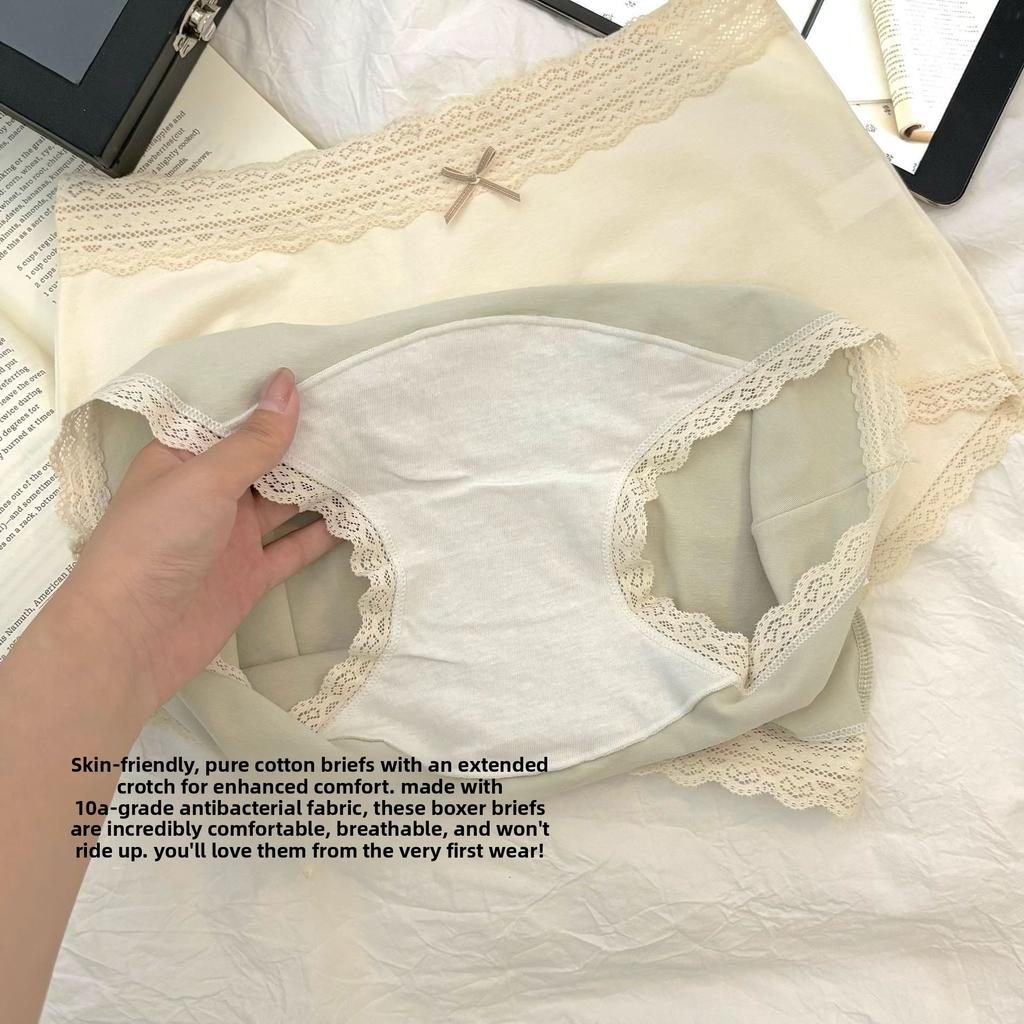 Ladies' Spring and Autumn Retro Pure Cotton Soft and Comfortable 10A Antibacterial Extended Mid Waisted Briefs