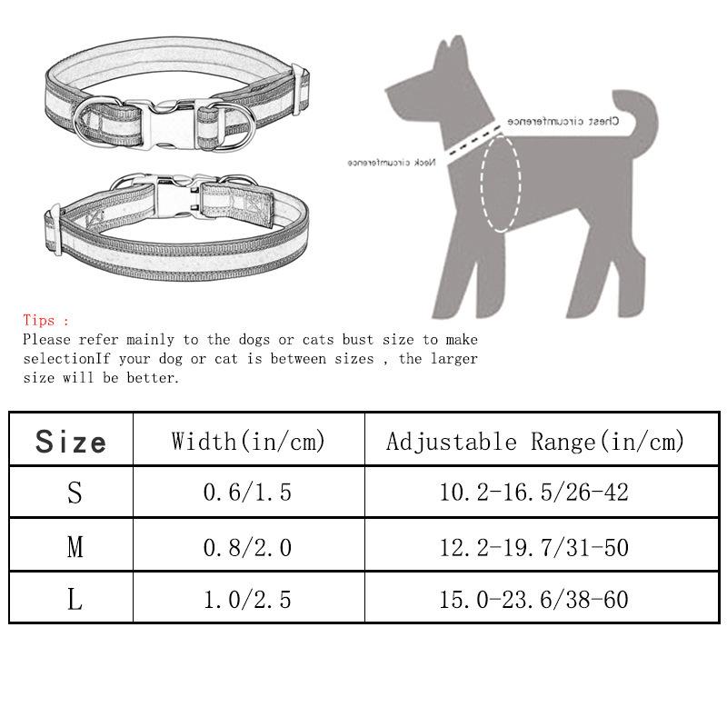 Pet Collar Can Be Engraved Metal Buckle Space Cotton Inner Highlight Reflective Strip Dog Collar Neck Ring