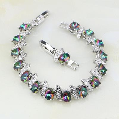 Pulseira de pingente de joia de cor prata Rainbow Mystic Cubic Zirconia White Crystal para mulheres