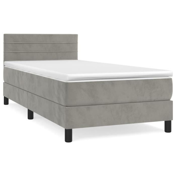 3141341 vidaXL Lit à sommier tapissier et matelas Gris clair 90x200 cm Velours