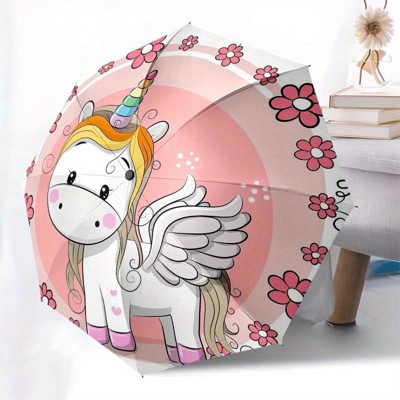 Unicorn, Flowers-themed, Eight-ribbed, Self-folding Umbrella Is Suitable for Everyday Outdoor Use and Is An Ideal Gift for Friends and Famil
