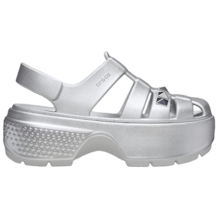 Crocs Stomp Comfortable Versatile Roman Sandals 5.9cm Women Sandals Silver 210409-040