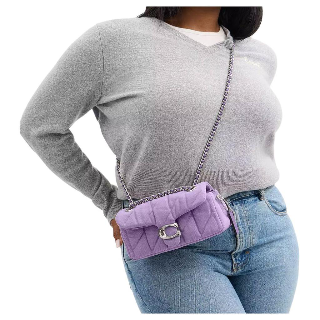 Coach Gestreift 20 Logo Klassische gesteppte Jeans Crossbody Tasche Kleine Damen Taschen Lila CBG33-LHIRI