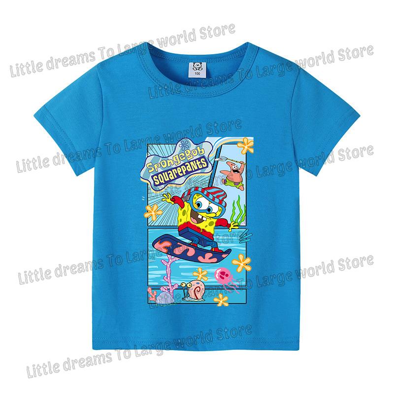 SpongeBobs Cartoon Tshirt for Children Cotton Soft Tee Boys Girls Tops Colorful Clothing Anime Printed Clothes Birthday Gift