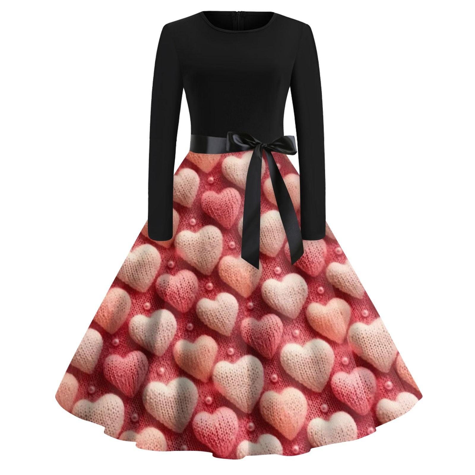 

Женские модные повседневные облегающие платья с круглым вырезом и длинными рукавами на День святого Валентина XL арбуз красный