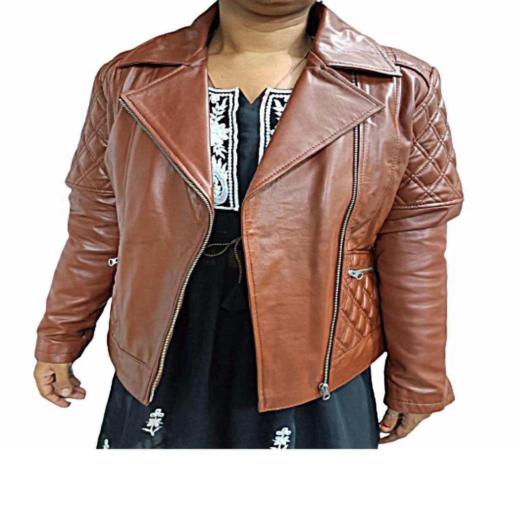 Women's Brown 100% Genuine Soft Leather Quilted Biker Jacket, Women's Brown  Lambskin Leather Slim Fit Moto Jacket, Ladies Jacket, Wife Giftv