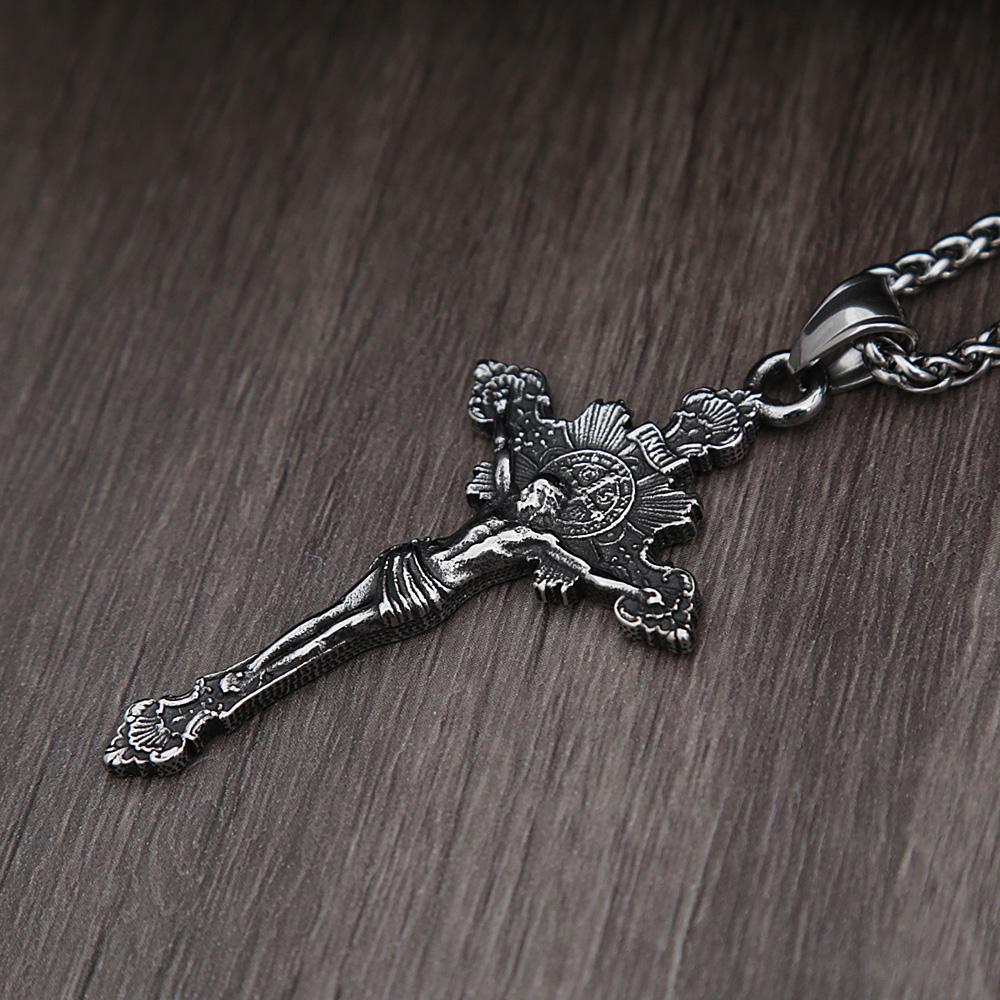 Vintage Stainless Steel Cross Necklace For Men Women Fashion Biker Catholic Cross Jesus Pendant Necklace Amulet Jewelry Gifts