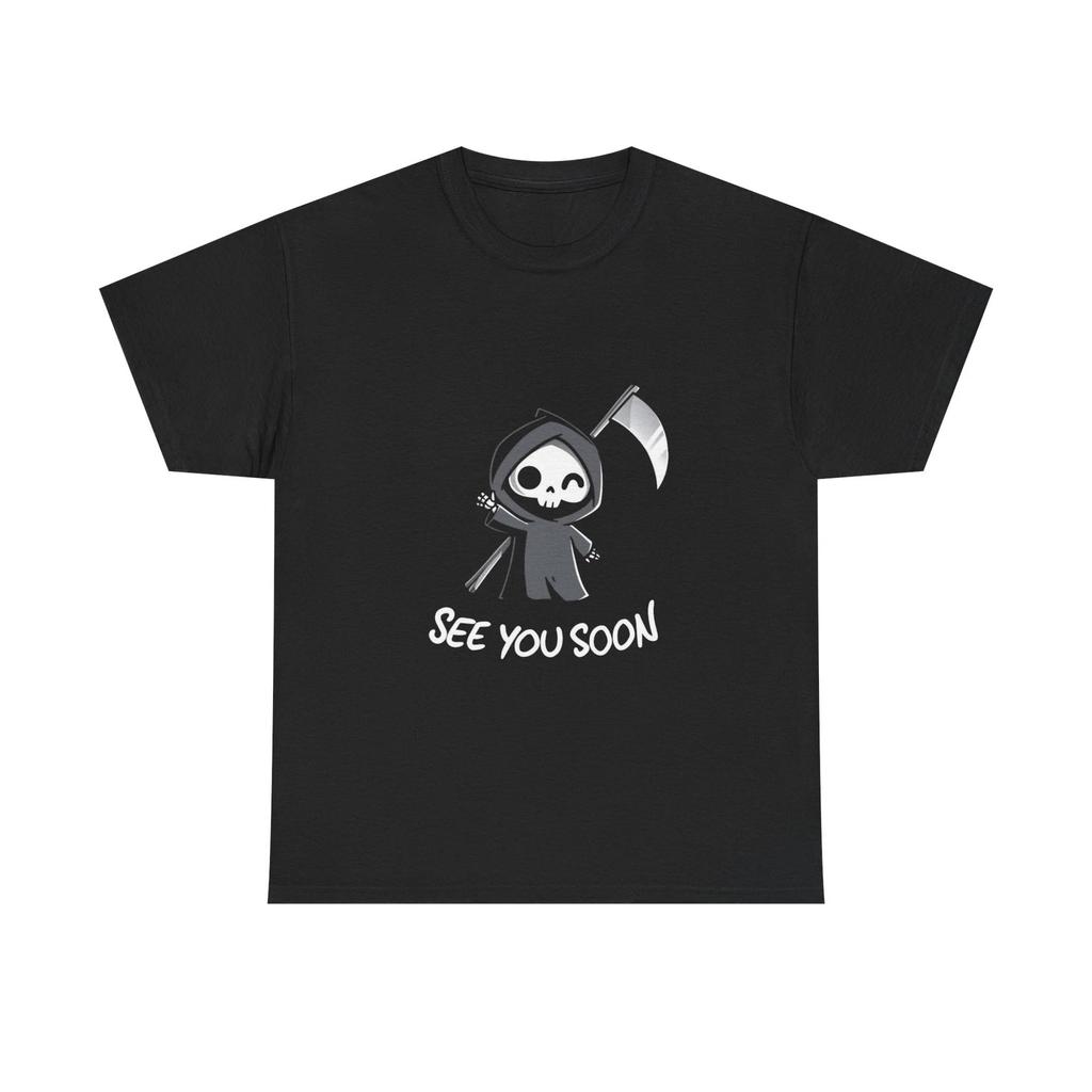 Cute Grim Reaper See You Soon T-Shirt | Halloween Skull Scythe Tee
